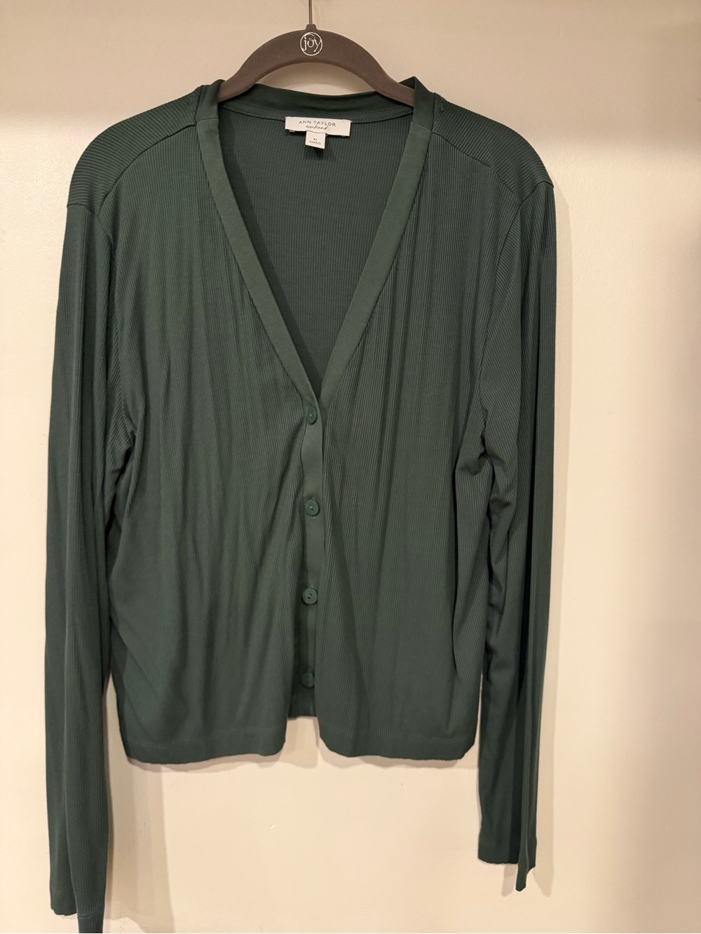 Ann Taylor Weekend XL Olive Green Ribbed Cardigan